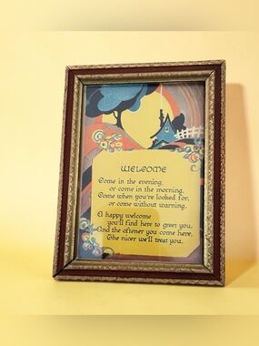 Antique Buzza Motto print with a welcome verse, charming miniature size
